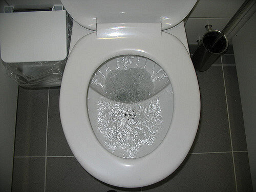 UD flush toilet during flushing after Toilet Unclogging