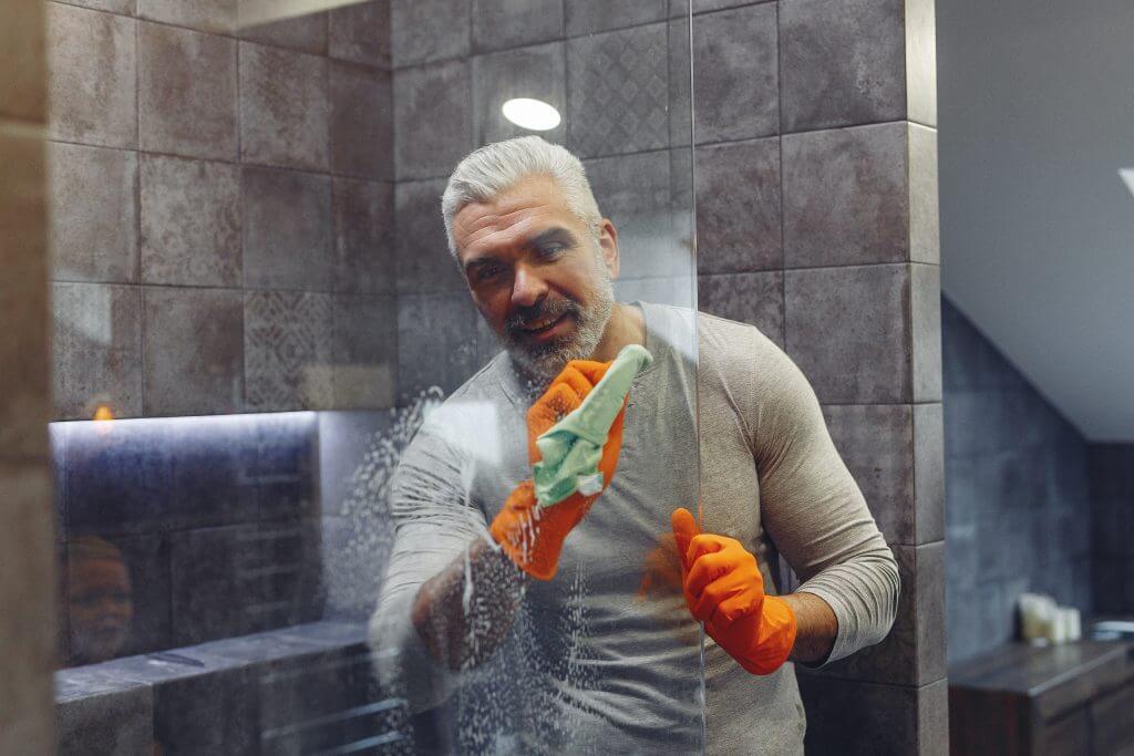 Man Cleaning Shower